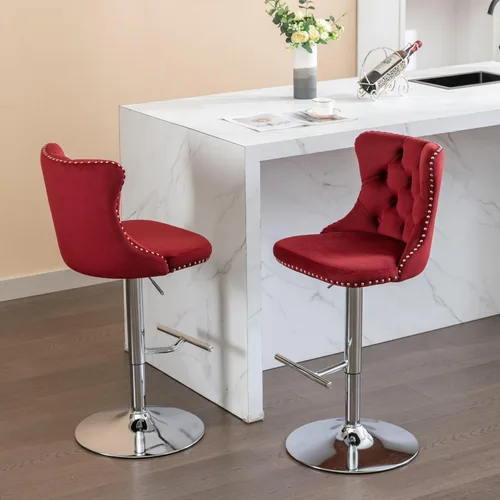 Miniatura 137 de Aoowow Juego de 2 taburetes de bar giratorios, taburetes de bar ajustables con respaldo de terciopelo copetudo, sillas de bar modernas tapizadas