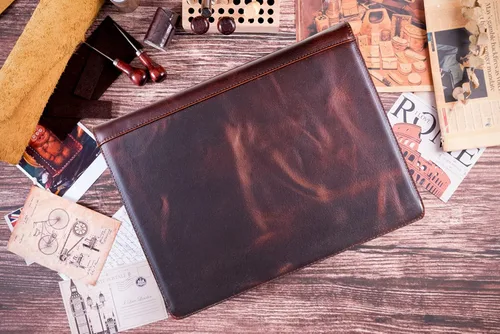 Miniatura 5 de Carpeta de piel auténtica para negocios, cartera de 3 anillas, carpeta de negocios con cremallera para hombres y mujeres, color marrón, Marrón