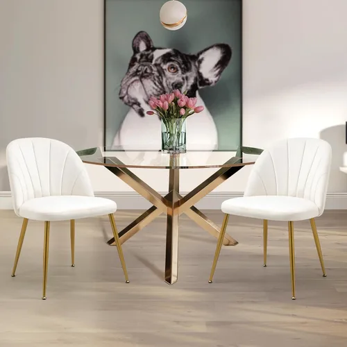Miniatura 37 de Juego de 4 sillas de comedor de terciopelo, sillas de comedor modernas tapizadas de mediados de siglo, silla de acento sin brazos con patas doradas