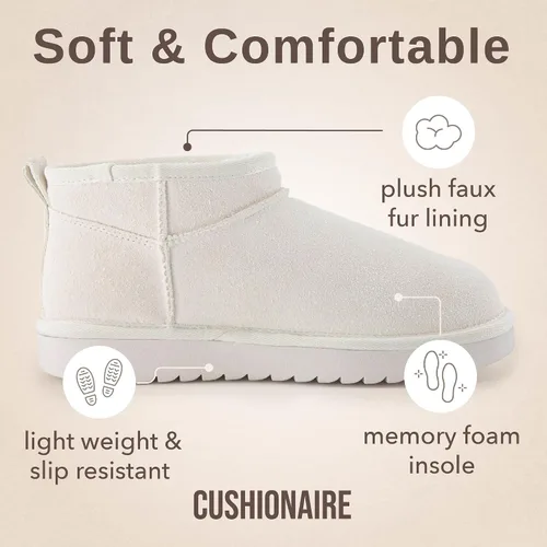 Miniatura 62 de CUSHIONAIRE, Hip 2 - Botas de nieve de gamuza auténtica para mujer, sin cordones, con cómodo forro de piel de oveja sintética + espuma viscoelástica