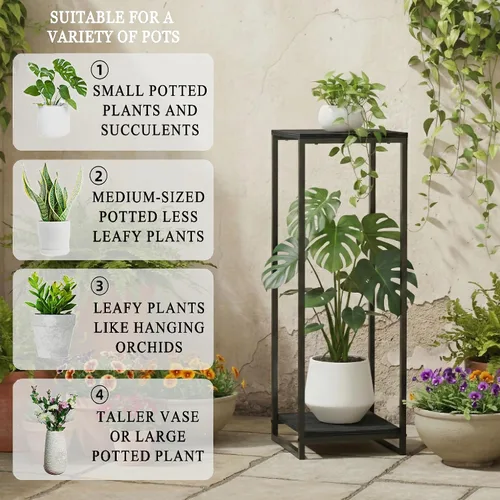 Miniatura 4 de Soporte para plantas de 34 pulgadas de alto para interiores, estante moderno de 2 niveles, organizador de macetas de esquina para sala de estar