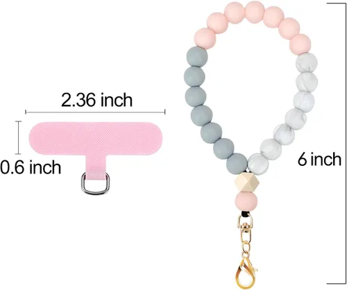 Miniatura 6 de VICHUNHO Correa de muñeca de silicona con cuentas de mármol para teléfono, cordón para celular con pestaña de sujeción, pulsera elástica de muñeca