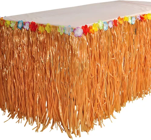 Falda de mesa en Color Natural, para decoración de zacate Rinco Luau, con flores tropicales, 9 pulgadas x 29 pulgadas, Paquete de 1