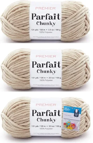 Miniatura 15 de Premier Yarns Parfait - Hilo de felpilla grueso, 3.5 onzas, peso súper voluminoso, paquete de 3 unidades con soportes para punto de Bella (chocolate)