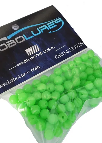 Miniatura 6 de Lobo Lures Paquete de 100 cuentas de 0.315 in LUMO GLOW in the Dark Round Lure Aparejo de hasta 400 libras de señuelos de arrastre y plataformas