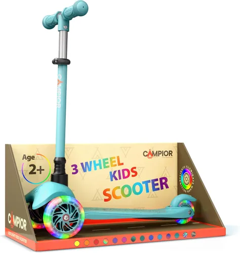 Miniatura 18 de Mini scooter naranja de 3 ruedas para niños, dirección por inclinación con ruedas LED iluminadas, manubrio ajustable, cubierta ancha antideslizante