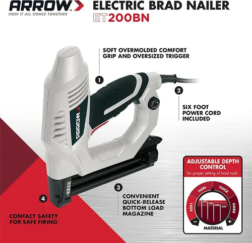 Miniatura 2 de Arrow ET200BN Clavadora Eléctrica de Alta Resistencia, Pistola de Clavos Profesional para Molduras, Marcos de Cuadros, Manualidades, Cercas, Utiliza