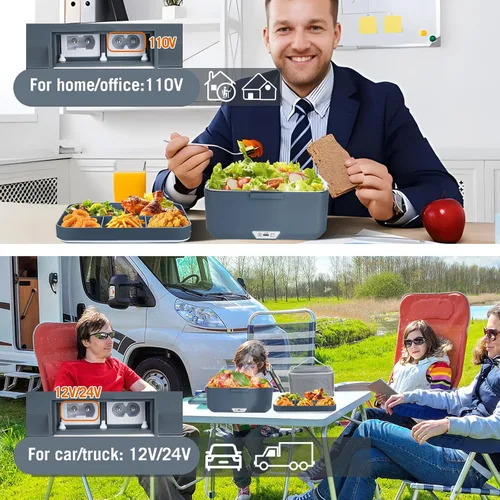 Miniatura 4 de Lonchera eléctrica súper grande de 3,5 L, calentador de alimentos, lonchera térmica para adultos y hombres con doble capa
