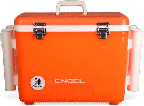 Engel UC30 30qt a prueba de fugas, hermético, hielera de pesca con portacañas integrados, también es la lonchera de carcasa dura perfecta para Blanco