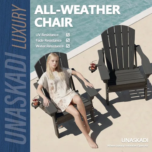 Miniatura 4 de Silla Adirondack plegable con soporte para tazas, de plástico HDPE resistente a todo tipo de clima, sillas de patio al aire libre, asiento