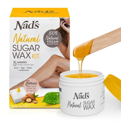 Nad's Depilación de cera para mujeres – cuerpo y cera facial – todo tipo de piel – Kit de depilación en casa con cera de azúcar de 6 onzas, jabón