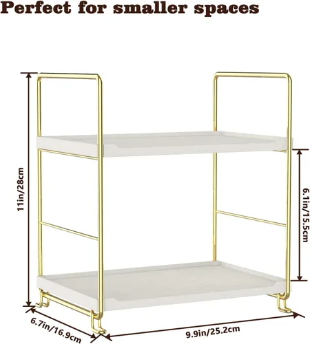 Miniatura 2 de Repisa de 2 niveles para especias de cocina - Estante organizador apilable independiente para encimera de baño - Soporte organizador de cosméticos