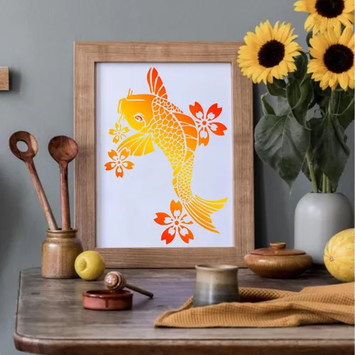 Miniatura 7 de Plantillas de peces koi reutilizables para pintar sobre madera, lienzo, paredes, decoración del suelo, proyectos de bricolaje (peces koi)