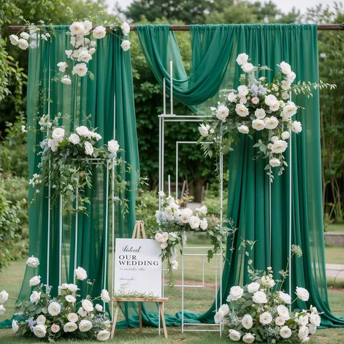 Miniatura 11 de Tela drapeada para arco de boda, 2 paneles de 18 pies, cortina de telón de fondo transparente azul bebé, cortina de gasa para boda, arco, ceremonia