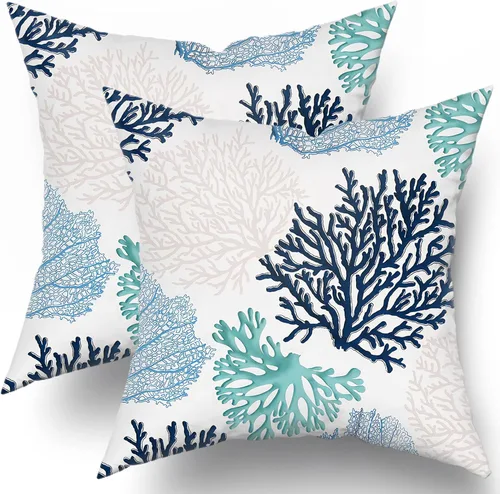 Miniatura 21 de Fundas de cojín decorativas con temática de verano náutica costera de 12 x 12 pulgadas, juego de 2 fundas de cojín de color aguamarina azul verdoso