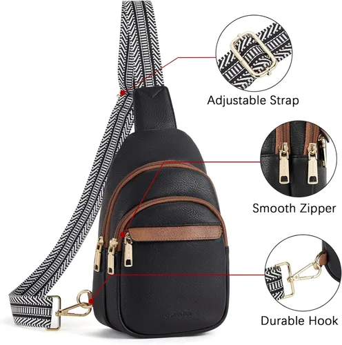 Miniatura 5 de BOSTANTEN Bolso bandolera pequeño para mujer, bolso cruzado de cuero, riñonera, bolsa de pecho para viajes