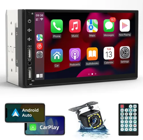 Leadfan Radio estéreo de coche doble DIN compatible con Apple Carplay y Android Auto, pantalla táctil HD de 7 pulgadas, radio DIN doble con