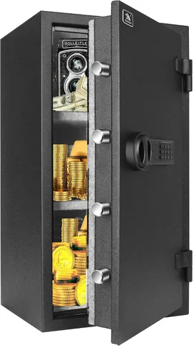 Miniatura 11 de TIGERKING Caja fuerte ignífuga, 1.24 pies cúbicos, pequeña caja fuerte de acero para el hogar con cerradura digital para el hogar y la oficina