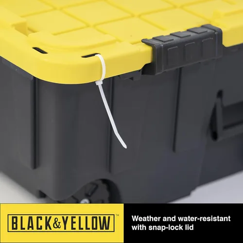 Miniatura 4 de Caja resistente negro y amarillo, 20 galones con ruedas, interior/exterior, resistente (paquete de 2)