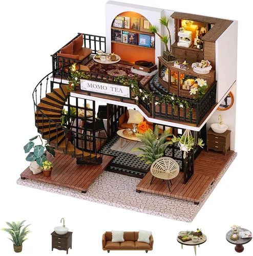 Miniatura 15 de Flever Kit de casa de muñecas en miniatura para bricolaje, habitación creativa con muebles para regalo romántico de San Valentín (Cat Cafe Garden)