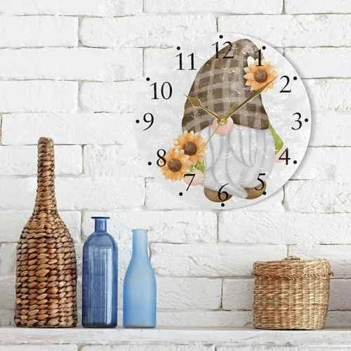 Miniatura 6 de Reloj de pared de gnomo de girasol, silencioso, sin tictac, arte moderno, redondo, reloj de pared colgante con pilas, para cocina, sala de estar