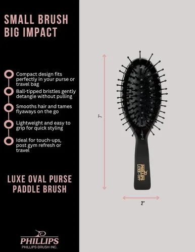 Miniatura 6 de Phillips Brush Luxe Square Paddle - Cepillo de pelo de tamaño pequeño, color negro elegante con detalles dorados, cepillo desenredante de 7 pulgadas