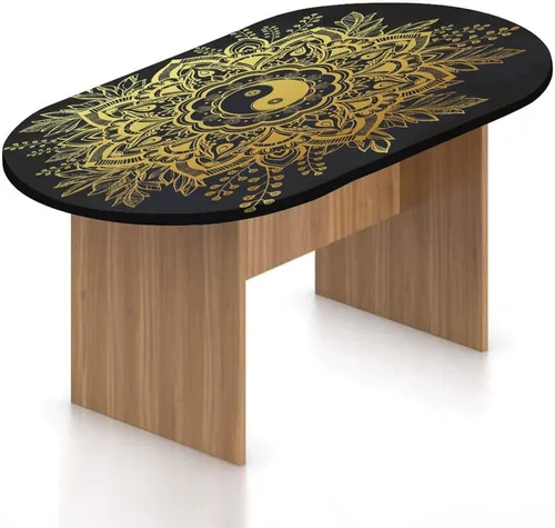 Miniatura 14 de XISUNYA Mantel ovalado ajustable de poliéster elástico con mandala dorada, mantel redondo vintage con estampado de loto, se adapta a mesas ovaladas