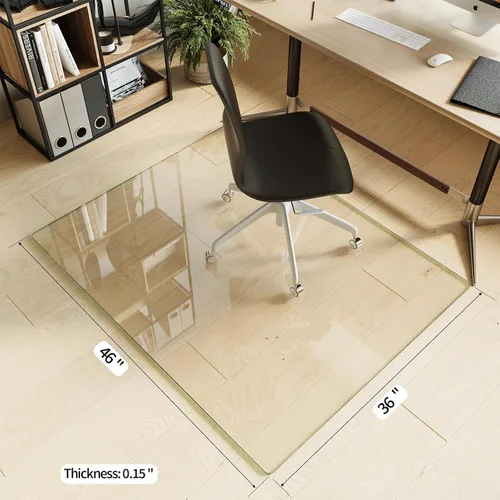 Miniatura 4 de Koonmi Tapete para silla de vidrio templado para suelos de madera dura y alfombras, 36 x 46 pulgadas, protector de piso de oficina transparente