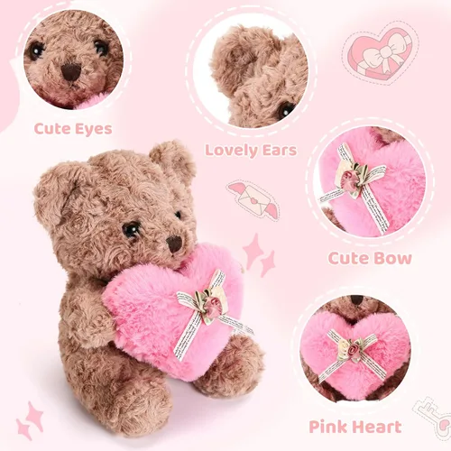 Miniatura 6 de Lindo oso de peluche con corazón rosa para niños, suave oso de peluche para el día de San Valentín, para novias, niños o mamá
