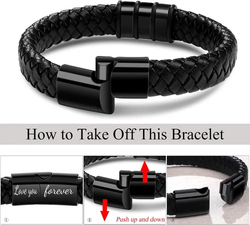 Miniatura 7 de SheCare Pulseras para hombre, regalos para hombres, pulseras de cuero para regalos del día del padre, pulseras trenzadas negras para hombre, novio