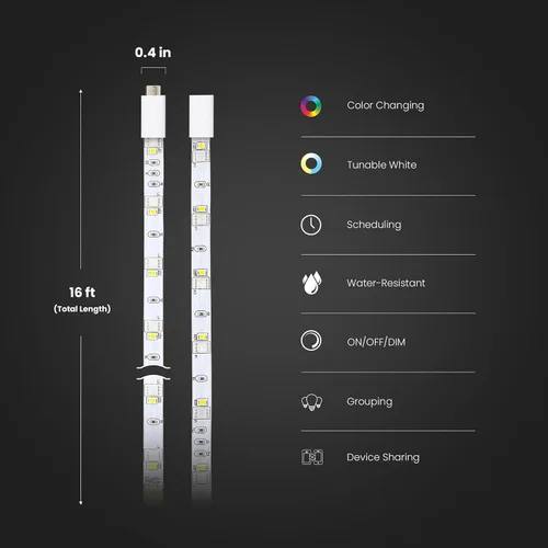 Miniatura 2 de Tira de luz inteligente Feit Electric de 16 pies, tira de luz LED ultradelgada RGBW con perseguimiento de colores, Wi-Fi de 2.4GHz habilitado