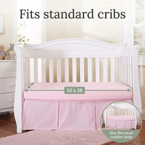 Miniatura 2 de EVERYDAY KIDS Falda plisada para cuna, color rosa claro; falda de cama de cuna de 100% algodón natural para bebés, niños y niñas; volantes para cuna