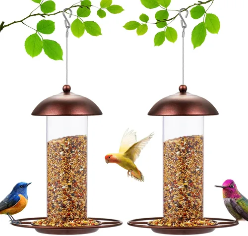 Paquete de 2 comederos anchos de metal para pájaros, comedero colgante para pájaros al aire libre con capacidad de 1.6 libras, cordón de alambre