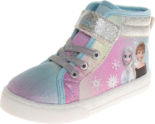Disney Frozen - Zapatos deportivos para niñas - Tenis de caña alta para niñas - Zapatos de princesa Ana y Elsa - Personajes de lona casuales sin