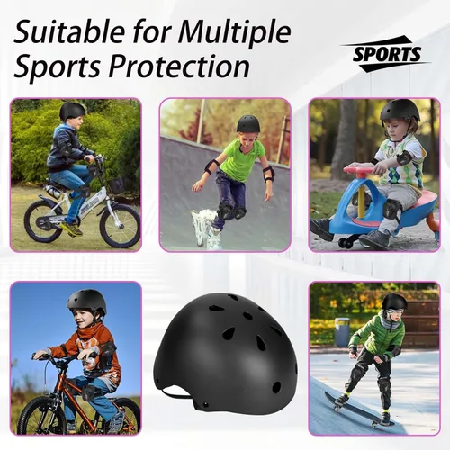 Miniatura 5 de Set de Casco de Bicicleta para Niños, Casco Ajustable para Niños de 3 a 15 Años, para Niños Pequeños, Niños y Niñas, para Varios Deportes, Negro