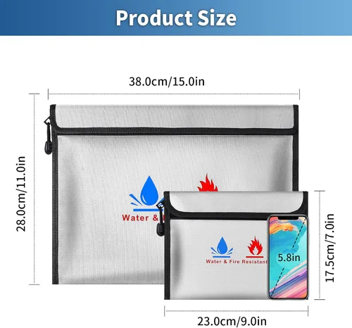 Miniatura 2 de Bolsas de documentos resistentes al fuego, incluyendo un juego de bolsas de seguridad resistentes al fuego, de 15 x 11 pulgadas y 9 x 7 pulgadas