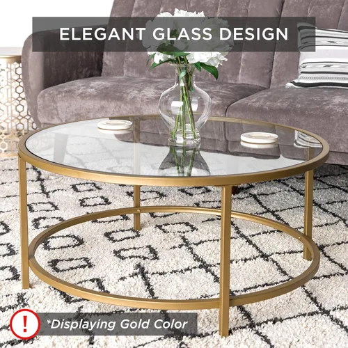 Miniatura 3 de Best Choice Products Mesa auxiliar redonda de cristal templado moderna de 36 pulgadas para sala de estar, comedor, té, decoración del hogar con Gris