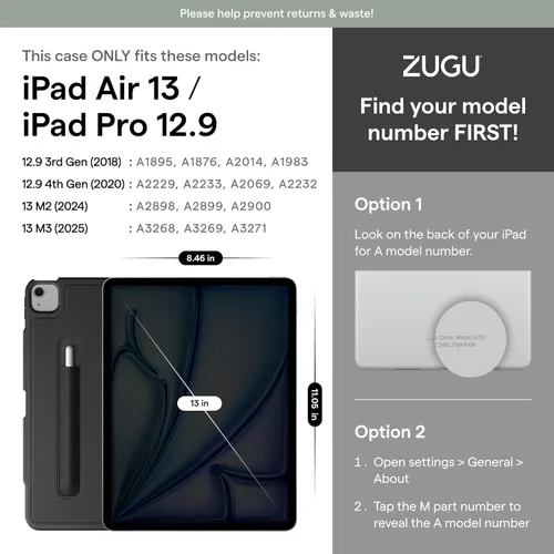 Miniatura 2 de Zugu Case Funda protectora delgada para iPad Air de 13 pulgadas M4 2026, M3 2025, M2 y 12.9 pulgadas (3ª/4ª generación), funda protectora delgada