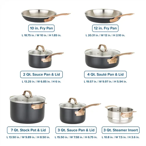 Miniatura 4 de Viking - Juego de ollas y sartenes de 3 capas, 11 piezas de acero inoxidable para cocina con tapas de vidrio, negro con cobre