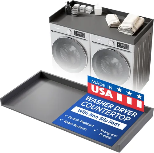 Miniatura 20 de OfficeSimpli Mesa para Lavadora y Secadora, Fabricado en EE.UU., Almohadillas Antideslizantes, Toallero de Madera para Lavandería, Cubierta