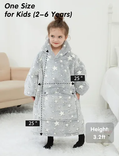 Miniatura 6 de Manta con Capucha Usable NOUKOW Manta Sherpa de Gran Tamaño Sudadera de Franela con Bolsillo Grande Estrellas que brillan en la oscuridad