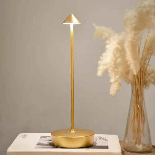 Lámpara de mesa inalámbrica recargable, 6000 mAh LED funciona con pilas, lámpara de escritorio táctil de 3 colores con atenuación continua, Oro