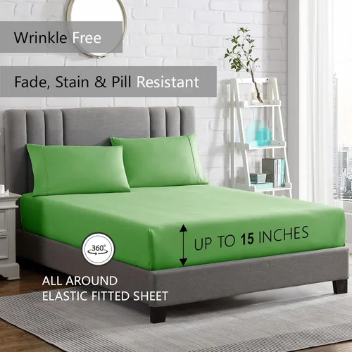 Miniatura 4 de American Home Collection Juego de sábanas tamaño Twin - Bolsillo profundo de 16 pulgadas - Sábanas de cama de microfibra ultra suave - Verde