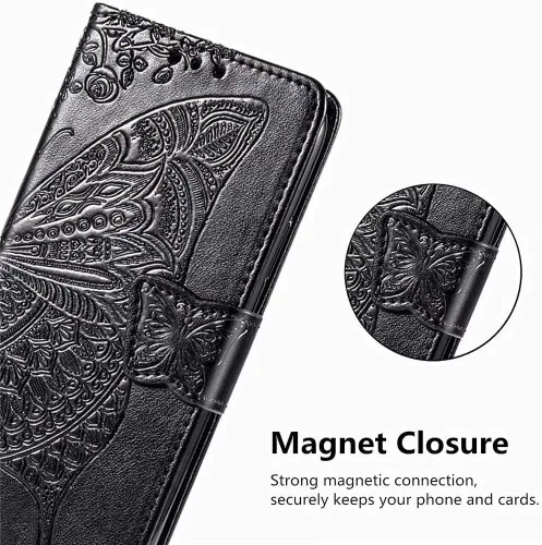 Miniatura 5 de Funda tipo cartera para Samsung Galaxy S21+/S21 Plus, piel sintética de alta calidad con estampado de flores de mariposa en relieve, función atril