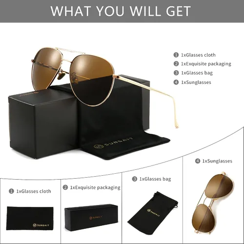 Miniatura 7 de SUNGAIT Women's Lightweight Oversized Aviator Sunglasses - Mirrored Polarized Lens