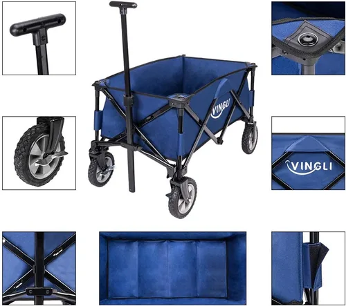 Miniatura 5 de VINGLI Carro plegable portátil, resistente carrito de compras plegable para deportes de jardín, marco de acero para playa, parque, camping, patio