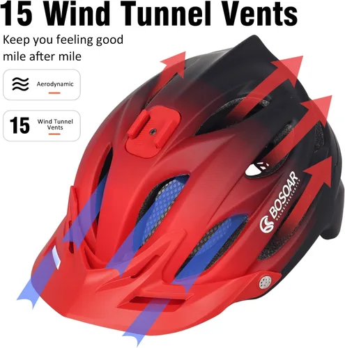 Miniatura 4 de Casco de bicicleta de montaña Bosoar, casco de ciclismo para adultos con soporte para cámara y visera desmontable para hombres, mujeres y jóvenes