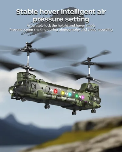 Miniatura 3 de Helicóptero de control remoto Chinook del ejército, helicóptero RC de transporte militar LM19-D, retención de altitud, despegue y aterrizaje con una