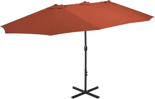 Miniatura 8 de vidaXL Sombrilla de jardín con doble parte superior y base cruzada para patio al aire libre Bordeaux Rojo