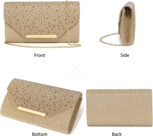 Miniatura 2 de DETARA Bolsos de noche para mujer, con lentejuelas con purpurina, monederos de mano para mujer, de cristal brillante, falp, formal, boda, fiesta